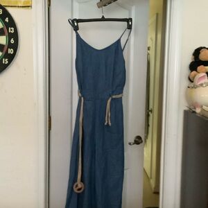 Blue Denim jumpsuit  with Tan Belt